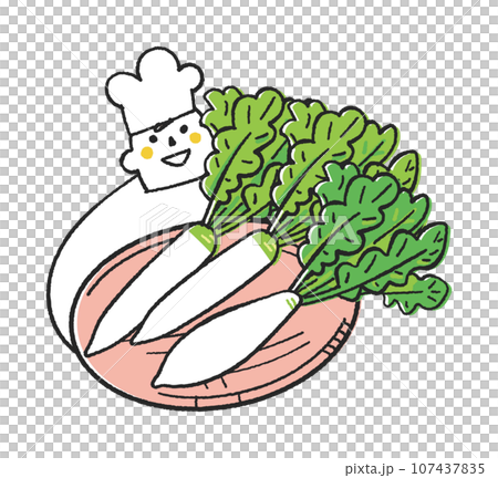 廚師或廚師拿著細蘿蔔抬頭看著你的插畫素材 廚師或廚師拿著細蘿蔔抬頭看著你的插畫素材 107437835