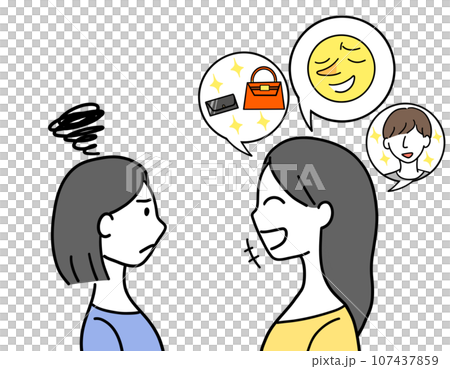 自慢をする女性と迷惑している女性 107437859
