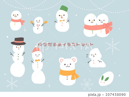 シンプルゆきだるまイラストセット 107438090