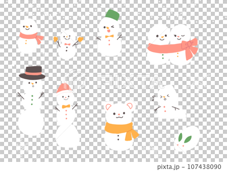 シンプルゆきだるまイラストセット 107438090