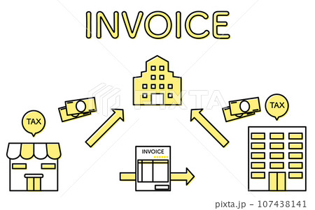 インボイス制度　インボイスの発行と消費税の納税イメージイラスト 107438141