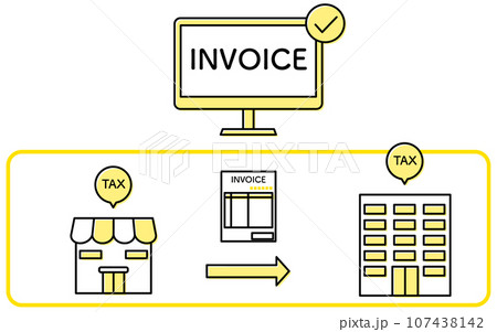 インボイス制度　インボイスの発行と消費税の納税イメージイラスト 107438142