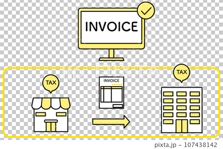 インボイス制度　インボイスの発行と消費税の納税イメージイラスト 107438142