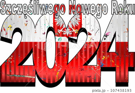 Happy New Year 2024 with Poland flag inside 107438193