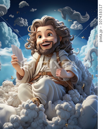 Cartoon Jesus Christ Sitting In The Clouds In...のイラスト素材 [107438317] - PIXTA