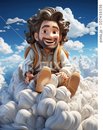 Cartoon Jesus Christ Sitting In The Clouds In...のイラスト素材 [107438336] - PIXTA