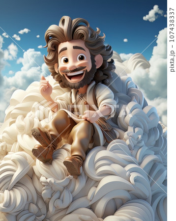 Cartoon Jesus Christ Sitting In The Clouds In...のイラスト素材 [107438337] - PIXTA