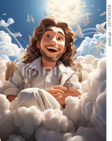 Cartoon Jesus Christ Sitting In The Clouds In...のイラスト素材 [107438356] - PIXTA