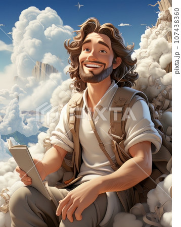 Cartoon Jesus Christ Sitting In The Clouds In...のイラスト素材 [107438360] - PIXTA