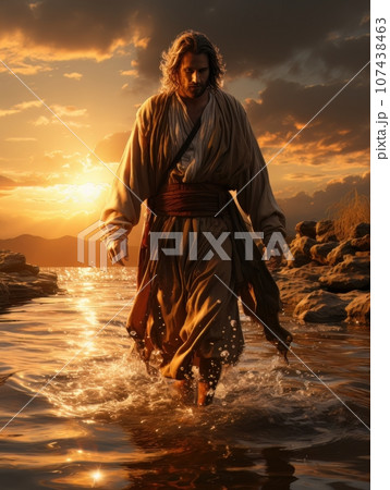 Jesus Christ walks on the surface of the water. AI 107438463