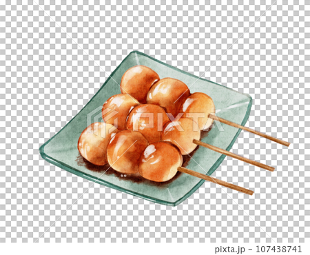 Mitarashi dango illustration watercolor style hand-drawn style 107438741