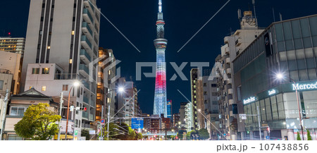 「東京都」東京スカイツリー 「日の丸」をイメージした特別ライトアップ 「東京都」東京スカイツリー 「日の丸」をイメージした特別ライトアップ 107438856