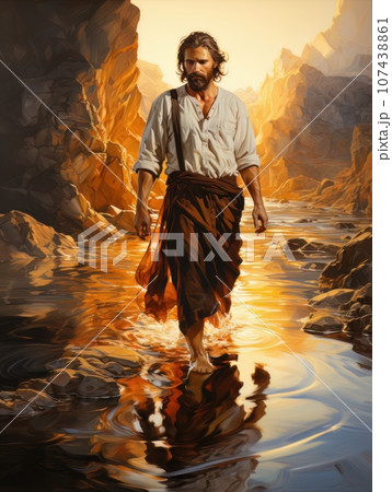 Jesus Christ walks on the surface of the water. AI Jesus Christ walks on the surface of the water. AI 107438861