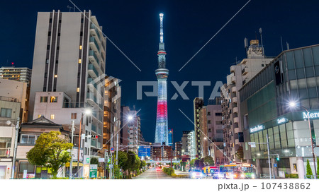 「東京都」東京スカイツリー　「日の丸」をイメージした特別ライトアップ 107438862