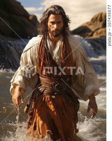 Jesus Christ walks on the surface of the water. AI 107438877