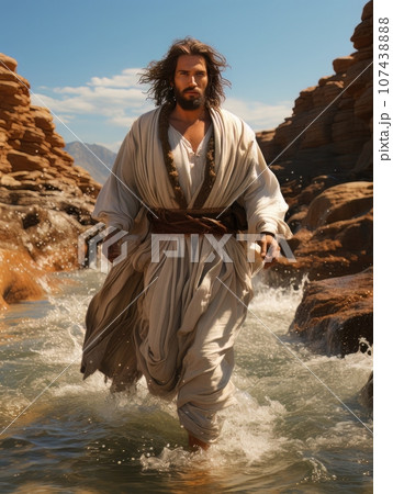 Jesus Christ walks on the surface of the water. AI Jesus Christ walks on the surface of the water. AI 107438888