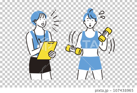 人物 スポーツインストラクターの女性とダンベルを持つ女性 107438965