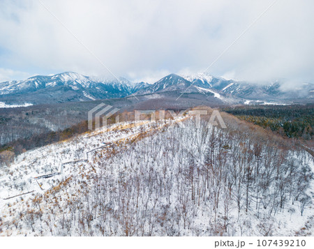 「山梨県」冬の美し森をドローンで空撮 清里 「山梨県」冬の美し森をドローンで空撮 清里 107439210
