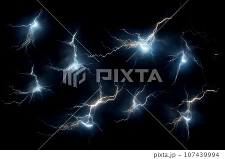 Thunder set on dark background. Ai generated. Thunder set on dark background. Ai generated. 107439994
