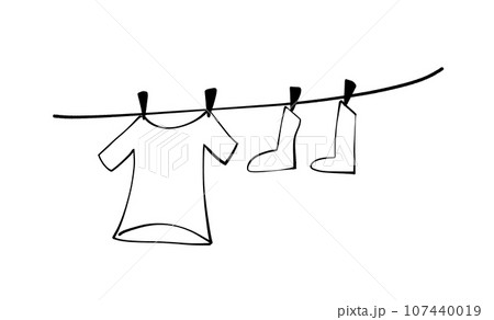 白黒 干した洗濯物のイラストのイラスト素材 [107440019] - PIXTA
