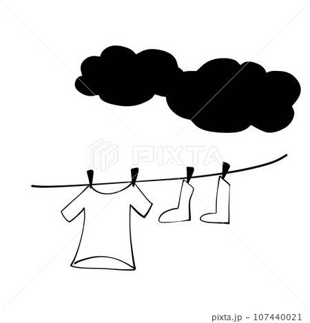 白黒 曇り空 干した洗濯物のイラストのイラスト素材 [107440021] - PIXTA