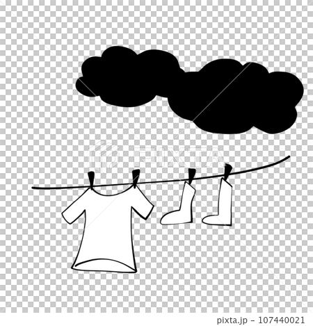白黒 曇り空 干した洗濯物のイラスト 白黒 曇り空 干した洗濯物のイラスト 107440021