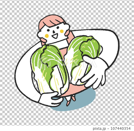 圍裙中拿著細白菜抬頭的婦女或家庭主婦的插畫素材 圍裙中拿著細白菜抬頭的婦女或家庭主婦的插畫素材 107440354