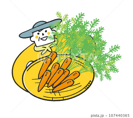 立派な人参を持ってこちらを見上げる農家さんまたは家庭菜園をする人 イラスト素材 立派な人参を持ってこちらを見上げる農家さんまたは家庭菜園をする人 イラスト素材 107440365