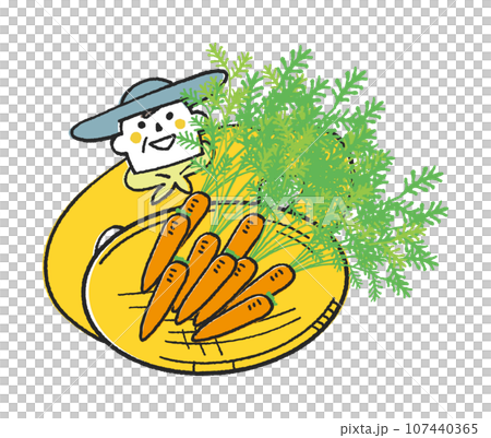 立派な人参を持ってこちらを見上げる農家さんまたは家庭菜園をする人 イラスト素材 立派な人参を持ってこちらを見上げる農家さんまたは家庭菜園をする人 イラスト素材 107440365