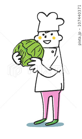 キャベツの束を持っているコックまたは料理人 イラスト素材 キャベツの束を持っているコックまたは料理人 イラスト素材 107440371