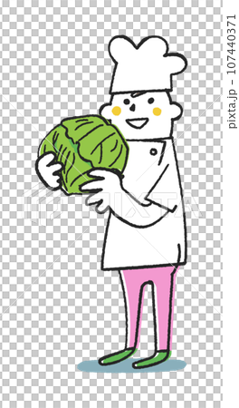 キャベツの束を持っているコックまたは料理人 イラスト素材 キャベツの束を持っているコックまたは料理人 イラスト素材 107440371