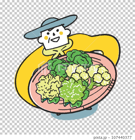 A farmer or home gardener looking up at you while holding a splendid broccoli, romanesco, or cauliflower. A farmer or home gardener looking up at you while holding a splendid broccoli, romanesco, or cauliflower. 107440377