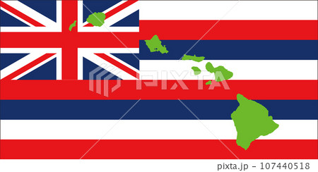 ハワイの地図 島名表記無し 州旗バック 107440518