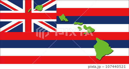 ハワイの地図 島名表記無し 影付き 州旗バック ハワイの地図 島名表記無し 影付き 州旗バック 107440521