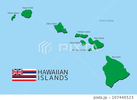ハワイの地図 島名英語表記 影付き 107440523