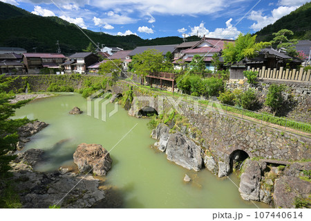 市川沿いのトロッコ軌道跡（兵庫県朝来市生野町）の写真素材