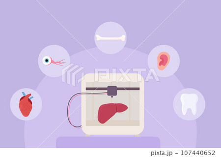 Set 3d printing, bioprinting, artificial organs, prosthetics, synthetic. Liver, arm, ear, eye, bone, heart. 107440652
