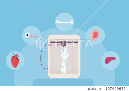 Set 3d printing, bioprinting, artificial organs, prosthetics, synthetic. Liver, arm, ear, eye, bone, heart. Set 3d printing, bioprinting, artificial organs, prosthetics, synthetic. Liver, arm, ear, eye, bone, heart. 107440655