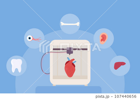 Set 3d printing, bioprinting, artificial organs, prosthetics, synthetic. Liver, arm, ear, eye, bone, heart. Set 3d printing, bioprinting, artificial organs, prosthetics, synthetic. Liver, arm, ear, eye, bone, heart. 107440656