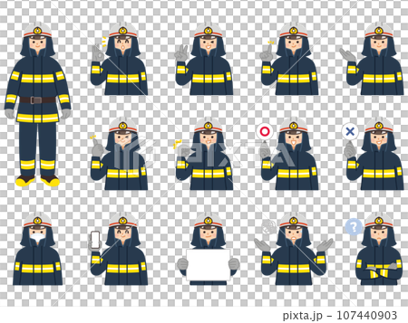 年輕男性消防員臉部表情與手勢插畫素材集 107440903