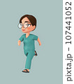 A female character ties her hair into a bun in a green nursing assistant uniform. 3d illustration 107441052