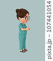 A female character ties her hair into a bun in a green nursing assistant uniform. 3d illustration 107441054