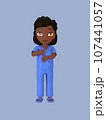 Dark-skinned female character in blue nursing assistant uniform. 3d rendering 107441057