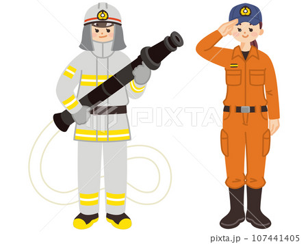 消防士の若い女性　防災　レスキュー 107441405