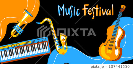 Poster with musical instruments. Jazz, blues and classical music. 107441550