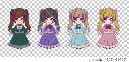 Deformed full body illustration set of anime style girl characters Deformed full body illustration set of anime style girl characters 107441697