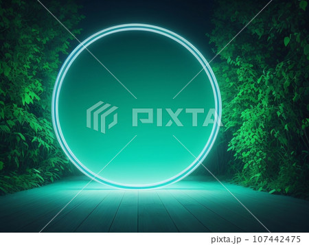 High-resolution photograph of a landscape and a dedicated podium, serving as a potential advertising spot for goods or other objects. Created with generative AI tools 107442475