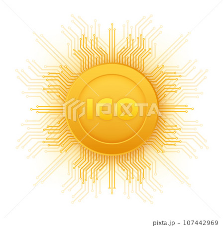 ICO, initial coin offering. ICO Token production process. Vector stock illustration 107442969