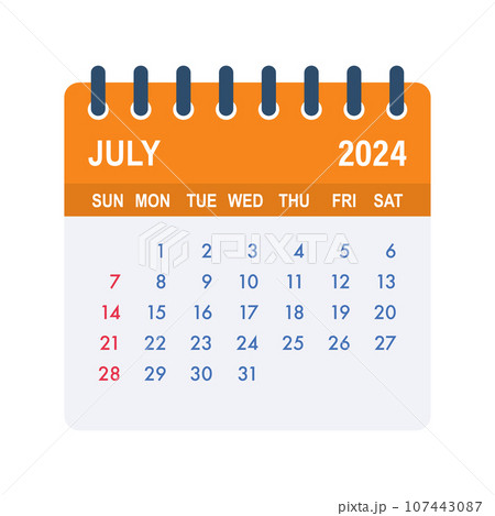 July 2024 Calendar Leaf. Calendar 2024 in flat style. Vector stock illustration 107443087