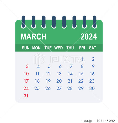 March 2024 Calendar Leaf. Calendar 2024 in flat style. Vector stock illustration March 2024 Calendar Leaf. Calendar 2024 in flat style. Vector stock illustration 107443092